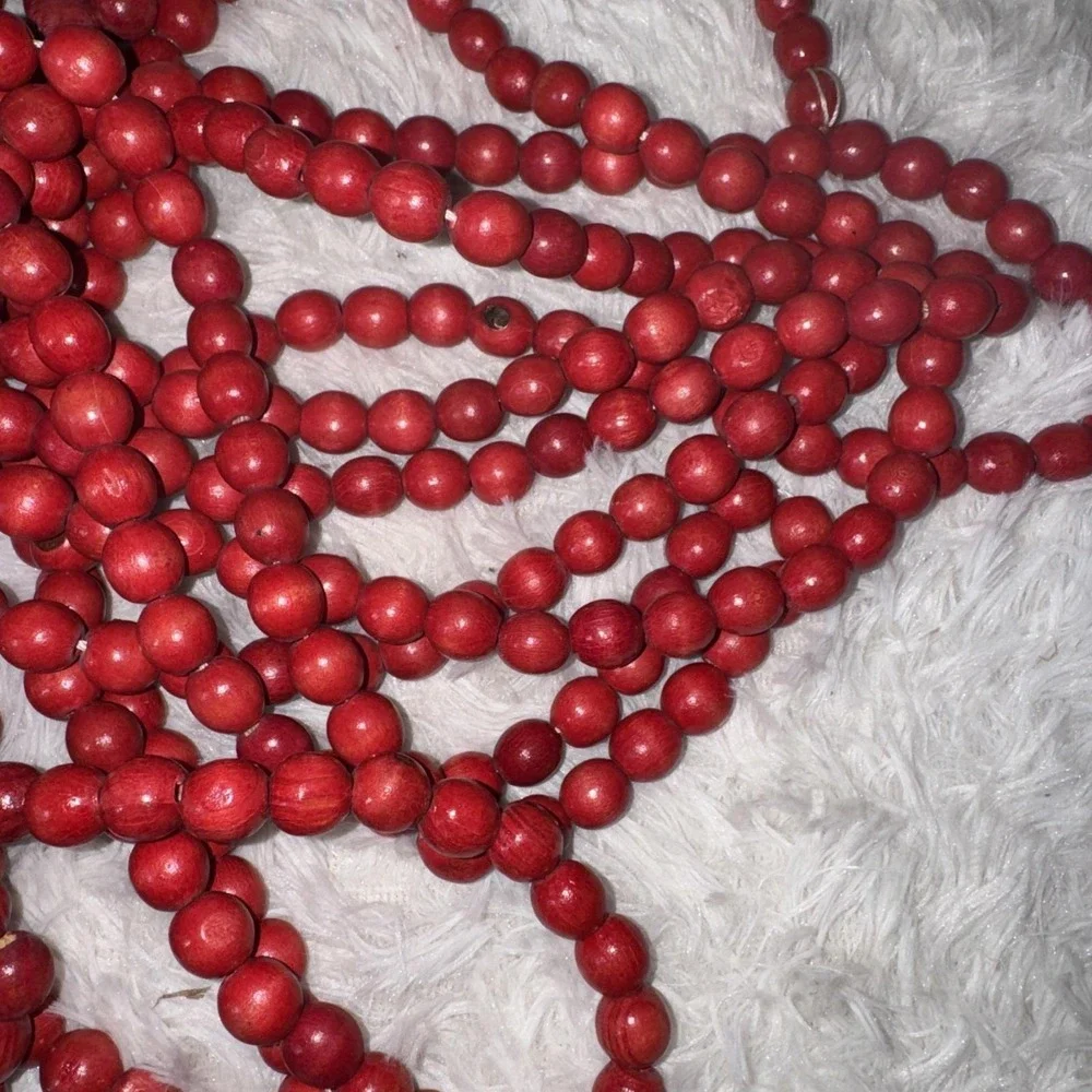 Vintage Chrirtmas‎ Tree Garlands Red Cranberry Wooden Beads 9ft-6 Strands